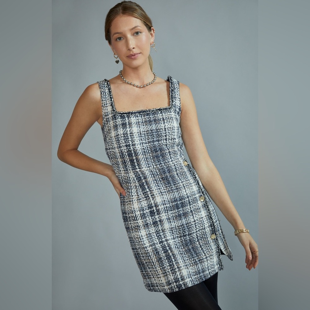 FRANCESCA’S Blaire Square Neck Tweed Mini Dress NWT Size Medium